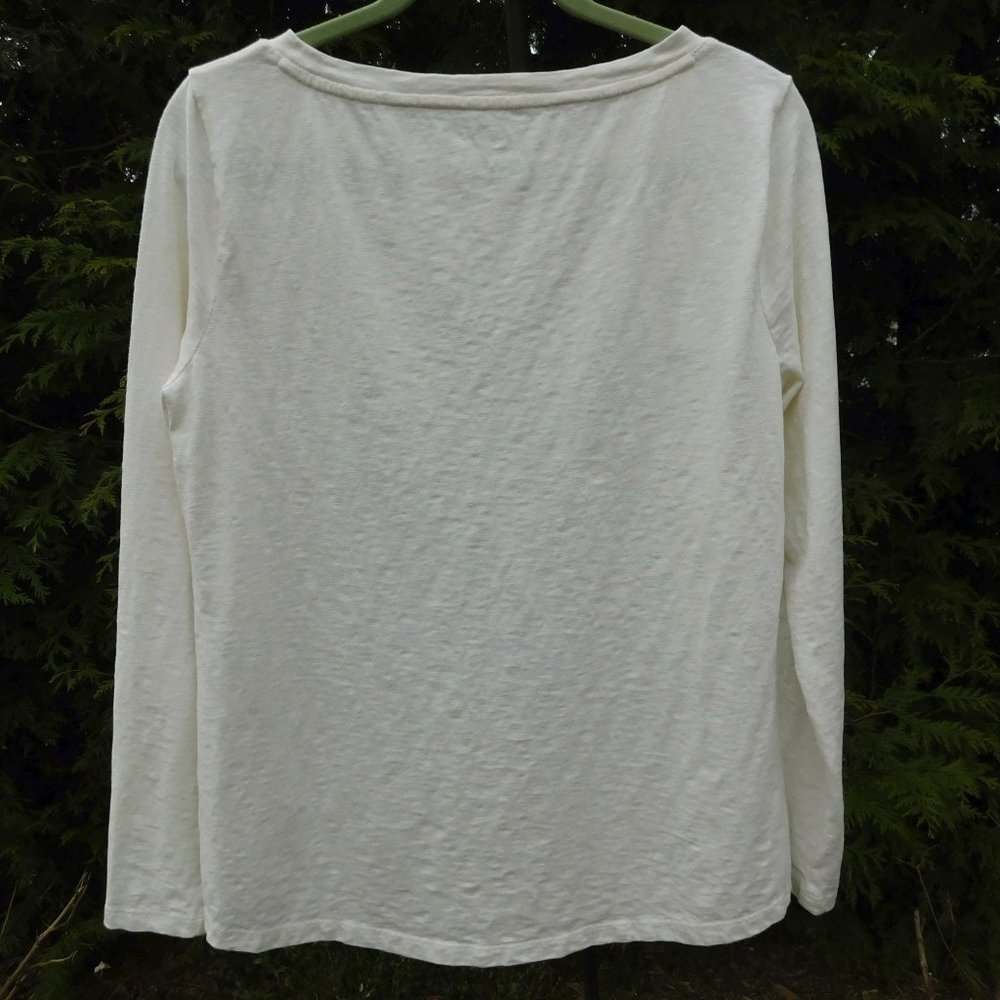 Talbots Slub Knit Cotton Top with Embroidered Fall Leaves - Picture 3 of 3
